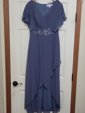 Ever Pretty Dusty Blue High-Low Chiffon Dress with Embroidered Waist